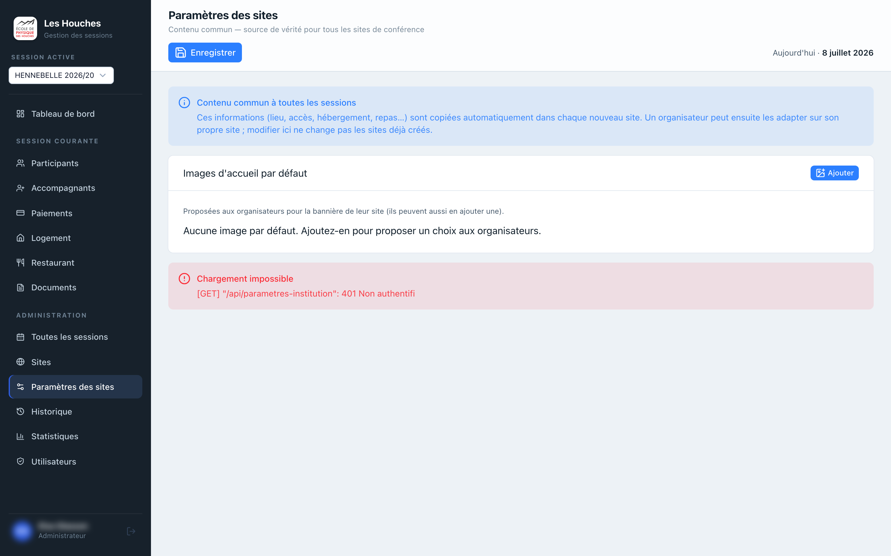 Paramètres des sites